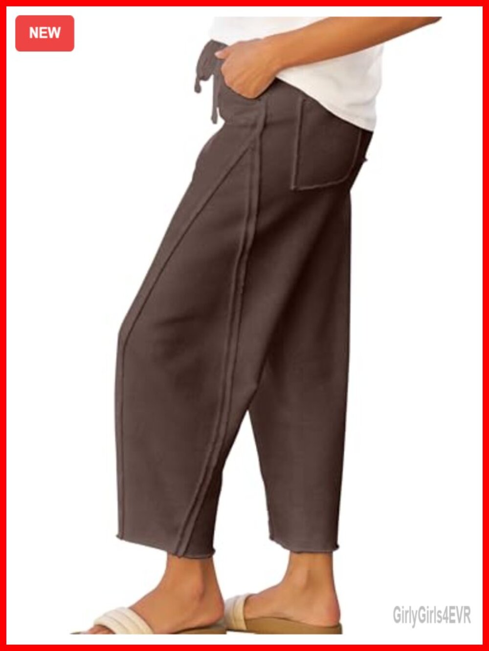 Barrel Leg Sweatpants Cropped Raw Edge Side Seam Casual Lounge Pants